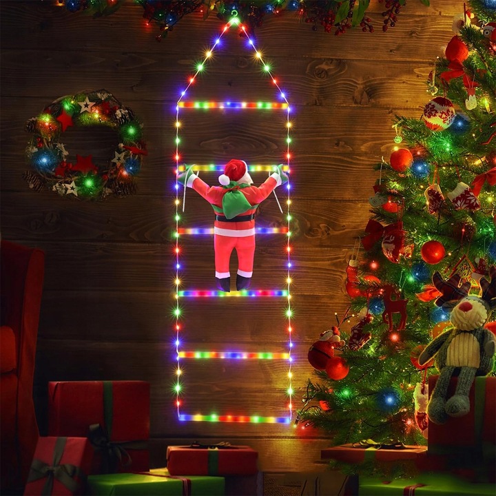 6 drabin Święty Mikołaj Na Drabinie Dekoracja Świąteczna Ozdoba LED Z Timer