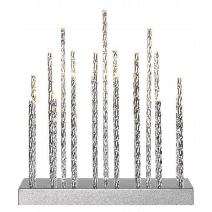 Świąteczny świecznik srebrny 19 LED 28 cm 3x AA ciepła biel IP20 timer EMOS
