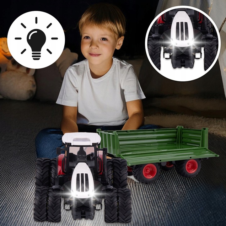 TRAKTOR ZDALNIE STEROWANY DUŻY Z PRZYCZEPĄ RC CIĄGNIK 42cm ładowanie USB