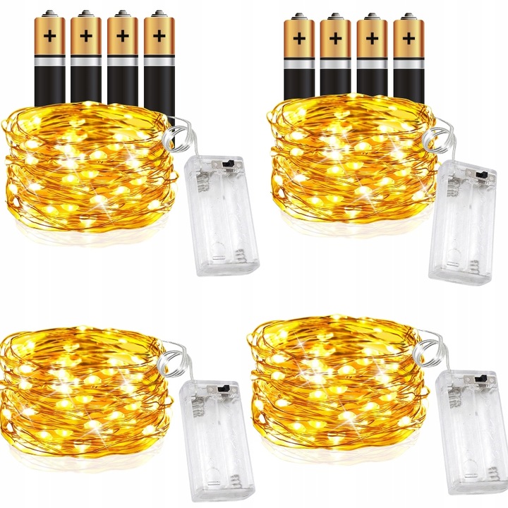 4 x LAMPKI LED DRUCIKI 5M 50LED NA BATERIE MIKRO ŚWIATEŁKA BIAŁE CIEPŁE