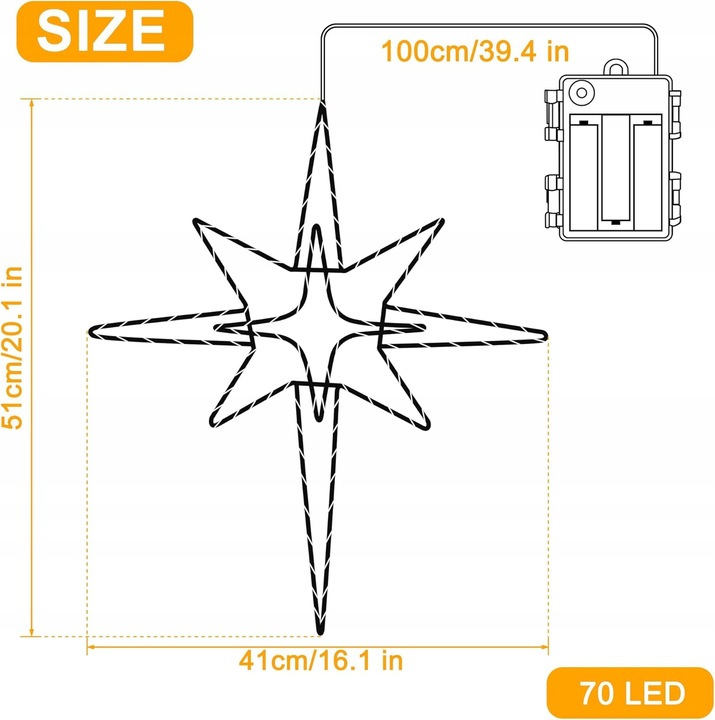 Świąteczna Dekoracja Okienna LED na Baterię Gwiazda 2 szt.