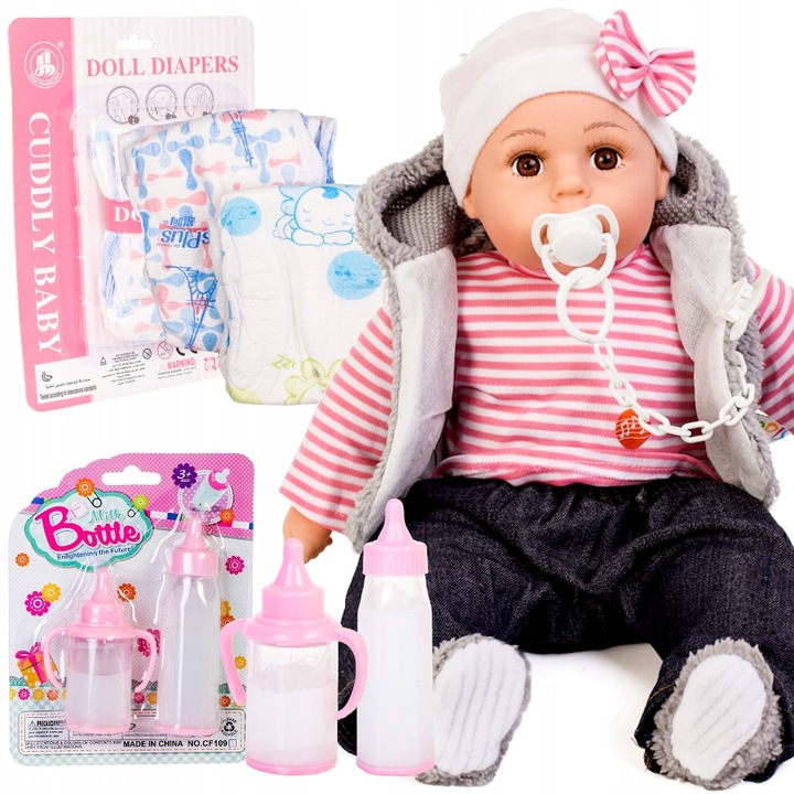 LALKA BOBAS MÓWI PL + smoczek butelki pampersy