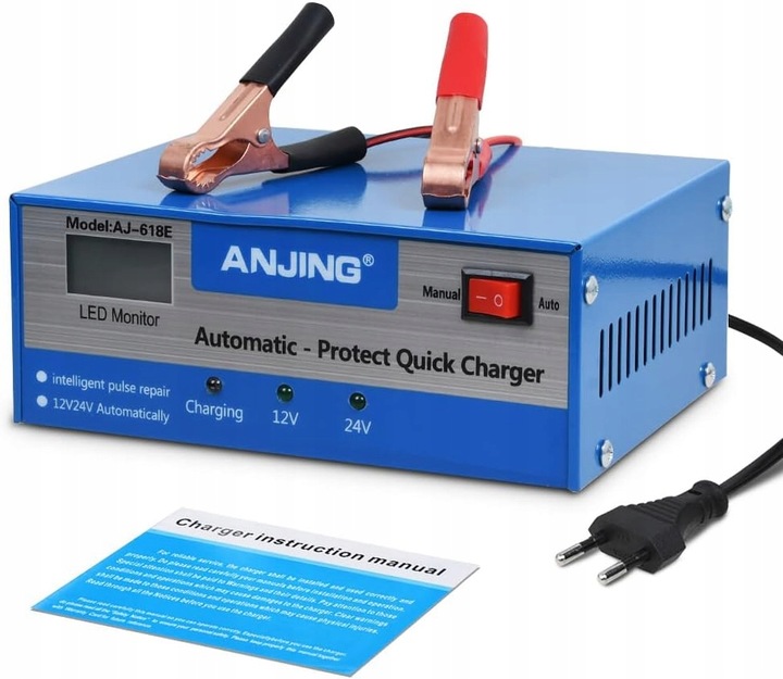 PROSTOWNIK SAMOCHODOWY DO AKUMULATORÓW 12V 24V 12A