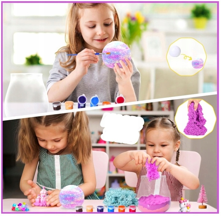 Jednorożec Zestaw Kreatywny Dziewczynki Lampka Nocna Piasek Kinetyczny DIY