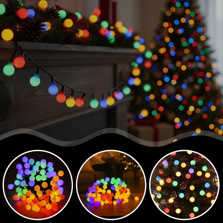 LAMPKI ŚWIĄTECZNE CHOINKOWE KULKI 200LED ZEWNĘTRZNE WEWNĘTRZNE MULTIKOLOR