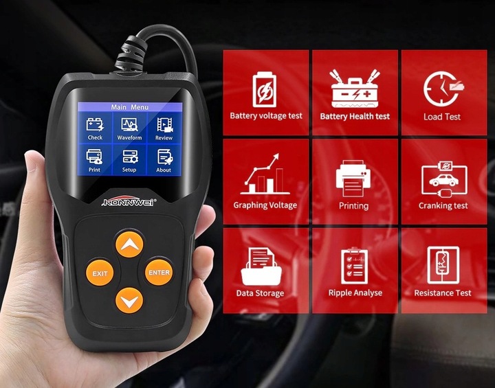 TESTER DO BATERII AKUMULATORÓW 12V Konnwei KW600
