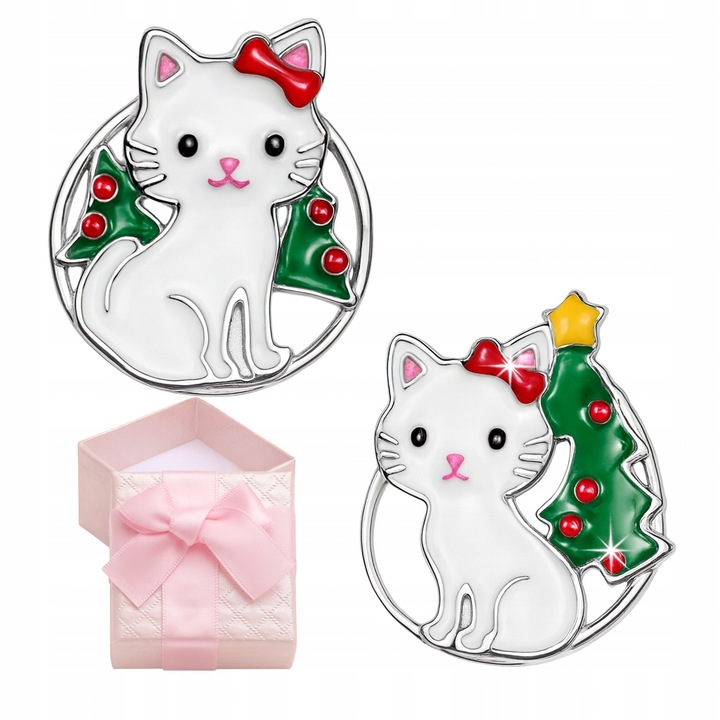 KOLCZYKI SREBRNE DLA DZIEWCZYNKI KOTKI ŚWIĄTECZNE ASYMETRYCZNE NA PREZENT