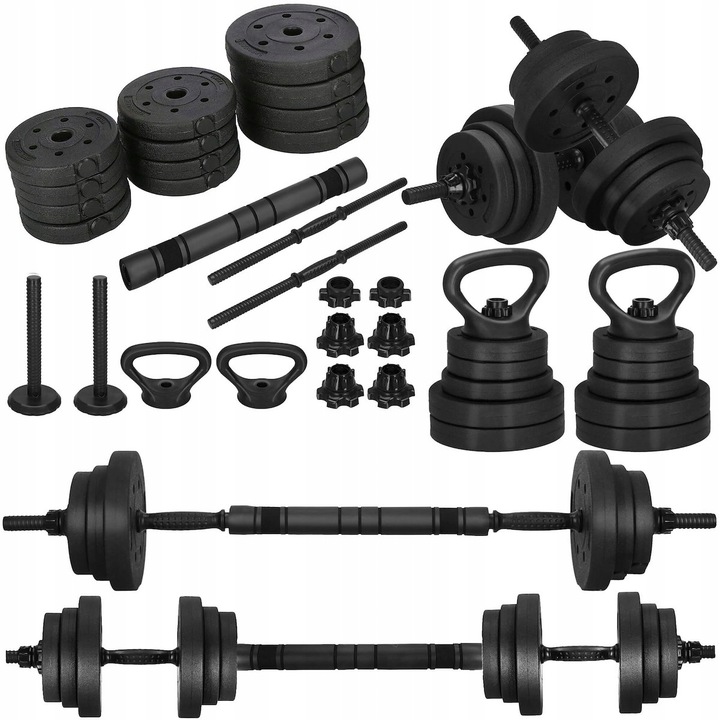 Hantle regulowane bitumiczne zestaw hantli ćwiczeń 2x10kg gryf+ kettle 20kg