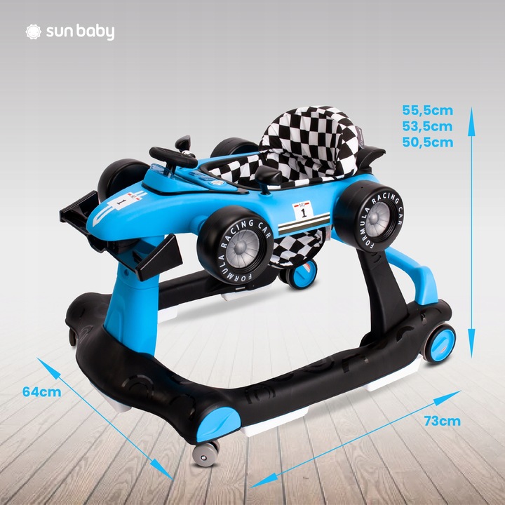 Interaktywny Chodzik jeździk pchacz Wyścigówka Formuła 1 3w1 niebieski