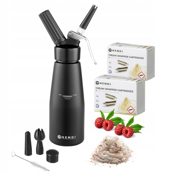 Czarny Syfon Do Bitej Śmietany Hendi Dekorator Dozownik + Naboje N2o 20 Szt