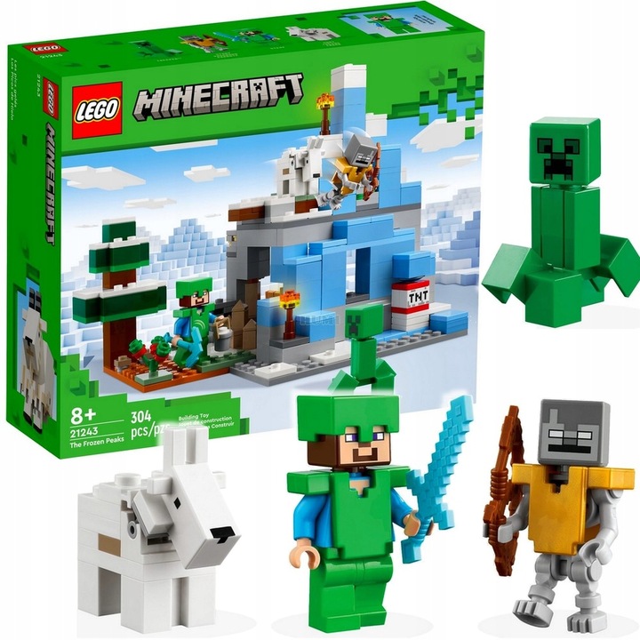 LEGO MINECRAFT 21243 KLOCKI LODOWA JASKINIA DOMEK OŚNIEŻONE SZCZYTY