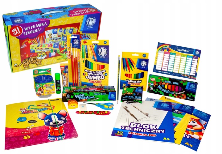 WYPRAWKA SZKOLNA XXL ASTRA 21 ELEMENTÓW klasa 1-3 + 10x ZESZYT W KRATKĘ A5