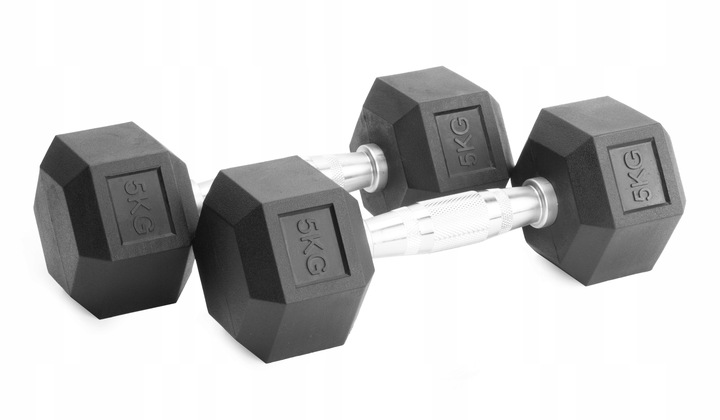 Hantle stałe 2x5kg żeliwne gumowane ZESTAW 10kg HEX do treningu SOLIDNE