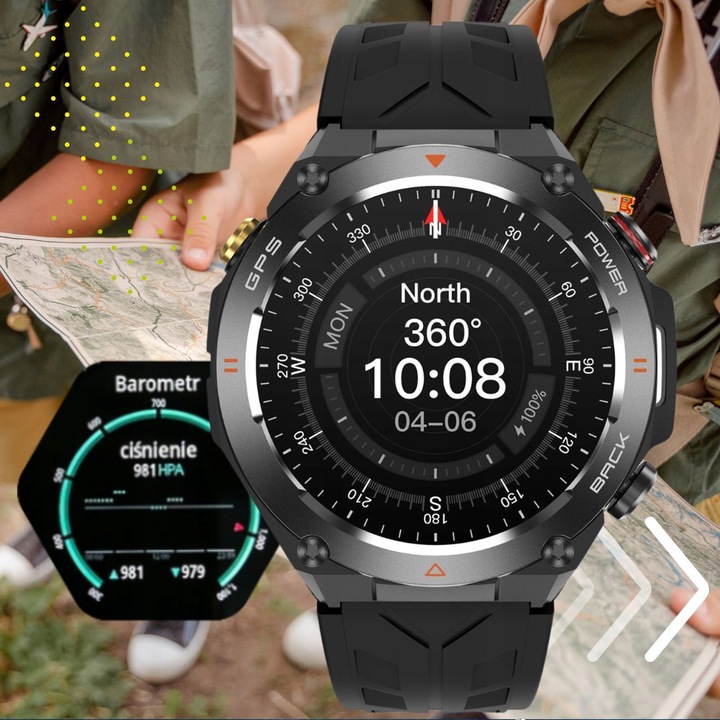 Zegarek męski SMARTWATCH RBN z GPS KOMPASEM BAROMETREM ROZMOWY BATERIA 600