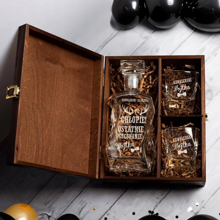 PREZENT NA WIECZÓR KAWALERSKI KARAFKA Z GRAWEREM SZKLANKI DO WHISKY GRAWER