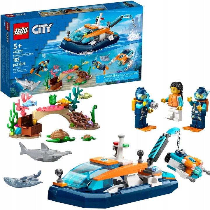 LEGO City 60377 Łódź Statek z dźwigiem dla nurków + Łódka podwodna