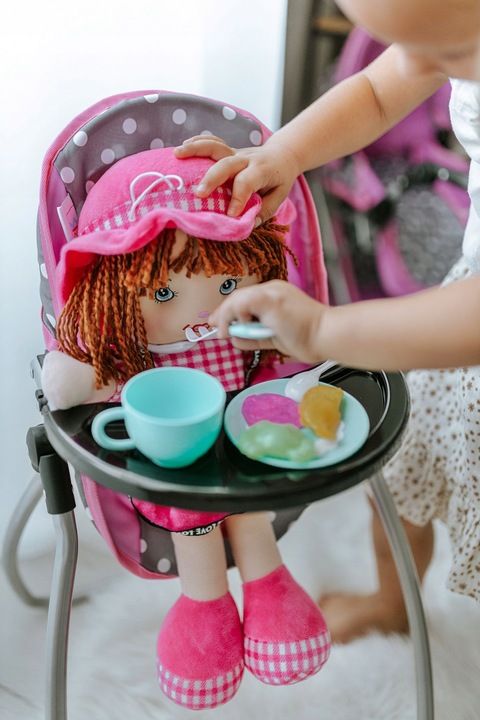 DUŻE KRZESEŁKO DO KARMIENIA lalek BUJAK HUŚTAWKA zestaw dla lalek 3w1