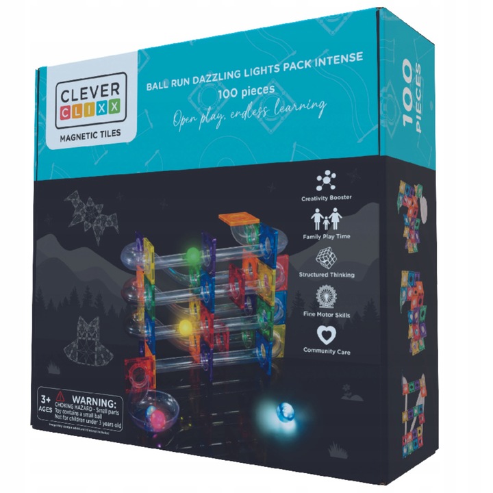 Cleverclixx Klocki magnetyczne Ball Run Dazzling Lights Pack Intense 100 el