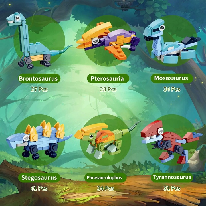 KLOCKI KONSTRUKCYJNE 12w1 DINOZAURY DINO ZABAWA KALENDARZ ADWENTOWY PREZENT