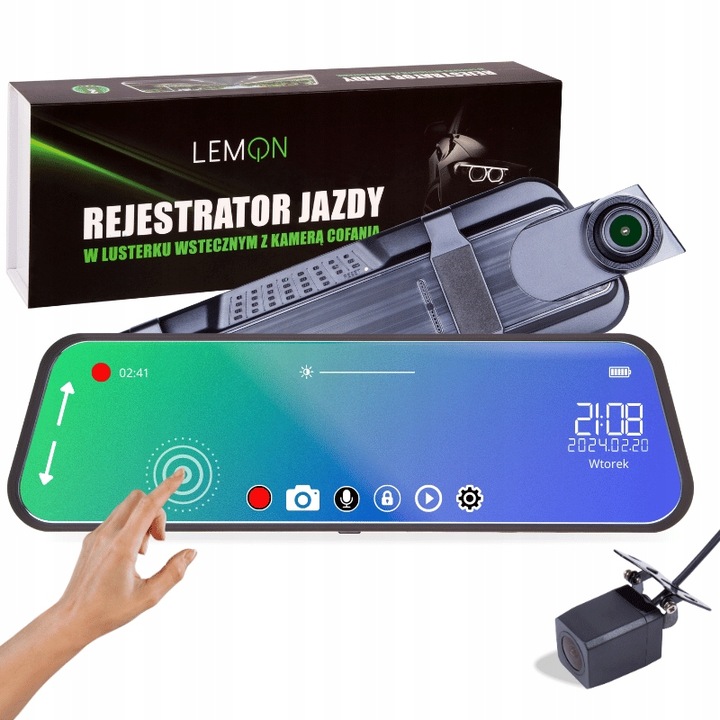 KAMERA SAMOCHODOWA WIDEOREJESTRATOR W LUSTERKU REJESTRATOR JAZDY PRZÓD TYŁ