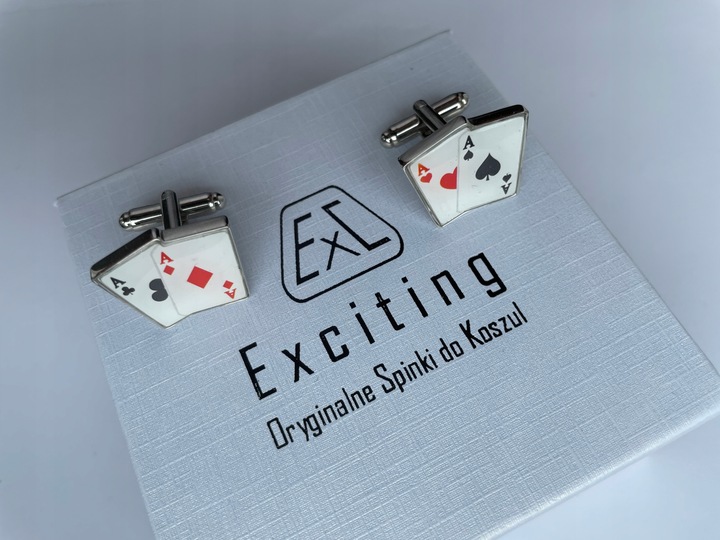 Spinki do mankietów EXC Poker Karty do Gry Kareta 4 Asy 2 Pary dla Szulera