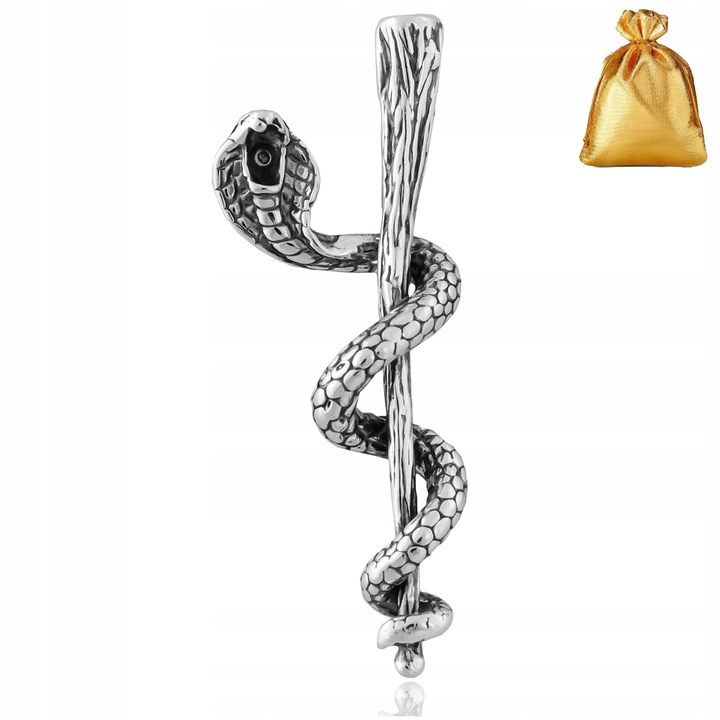 SREBRNA MĘSKA ZAWIESZKA WISIOREK LASKA ESKULAPA SREBRO PR. 925 NA PREZENT
