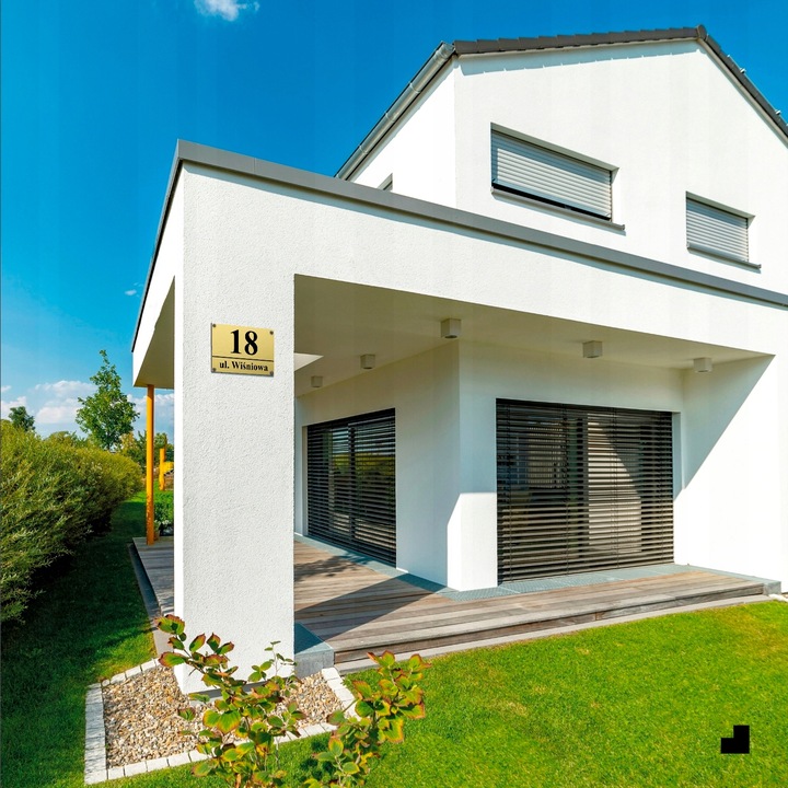 NUMER NA DOM TABLICZKA ADRESOWA Z NUMEREM DOMU 32x21 cm Złota + DYSTANSE