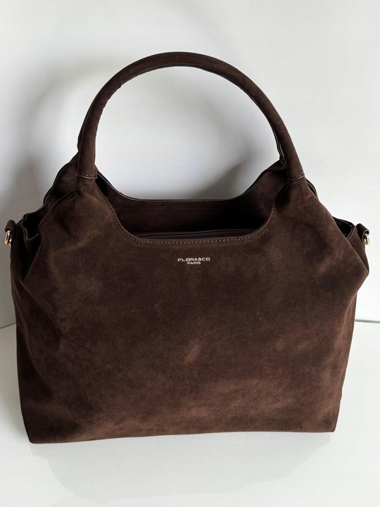 Torebka Flora&Co duża czekoladowa zamsz eco zamszowa breloczek brąz shopper