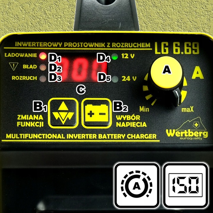 Wertberg LG 6.96 prostownik ładowarka akumulatora 800 Ah 90 A rozruch 600 A