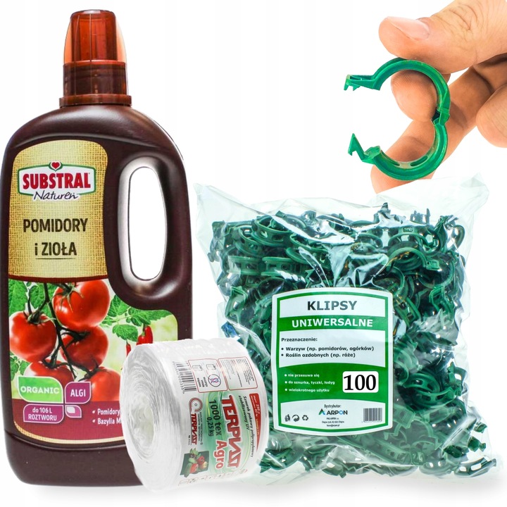 NATURALNY NAWÓZ DO POMIDORÓW I ZIÓŁ Z SZNUREK 250m Z 100x KLIPS ZAPINKA