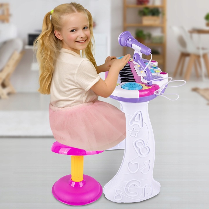PIANINO ORGANY KEYBOARD DUŻE DLA DZIECI KRZESEŁKO MIKROFON NAGRYWANIE 24 KL
