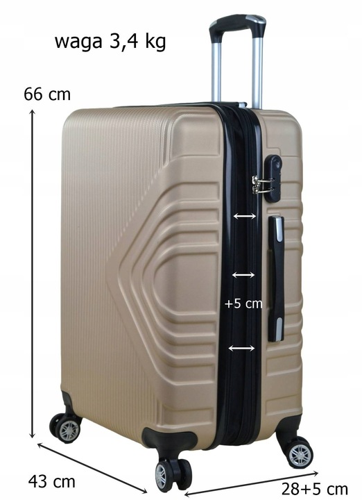 ŚREDNIA WALIZKA SUNBAG - MODEL APUS 8082 Z POSZERZENIEM pojemność 80 LITRÓW