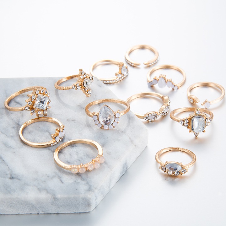 Złoty ZESTAW PIERŚCIONKÓW RETRO PUNK BOHO 10