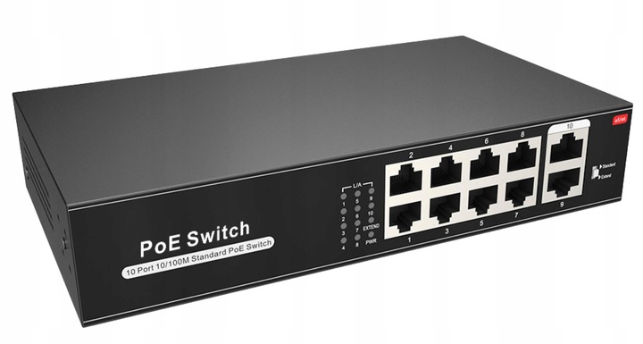 Switch POE do Kamer IP 8xPOE 96W 100Mbps 2x Uplink