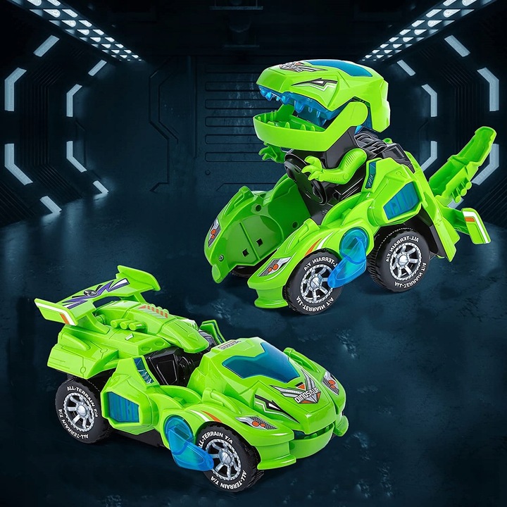 AUTO ROBOT DINOZAUR ZMIENIA JEŹDZI GRA ŚWIECI LED