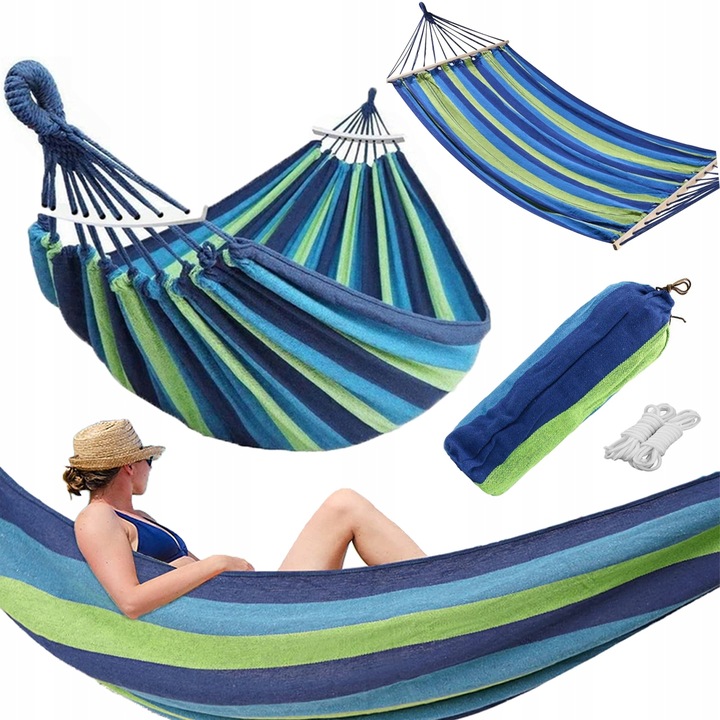 Hamak ogrodowy XXL 265x155cm | 2-osobowy, z pałąkami + torba