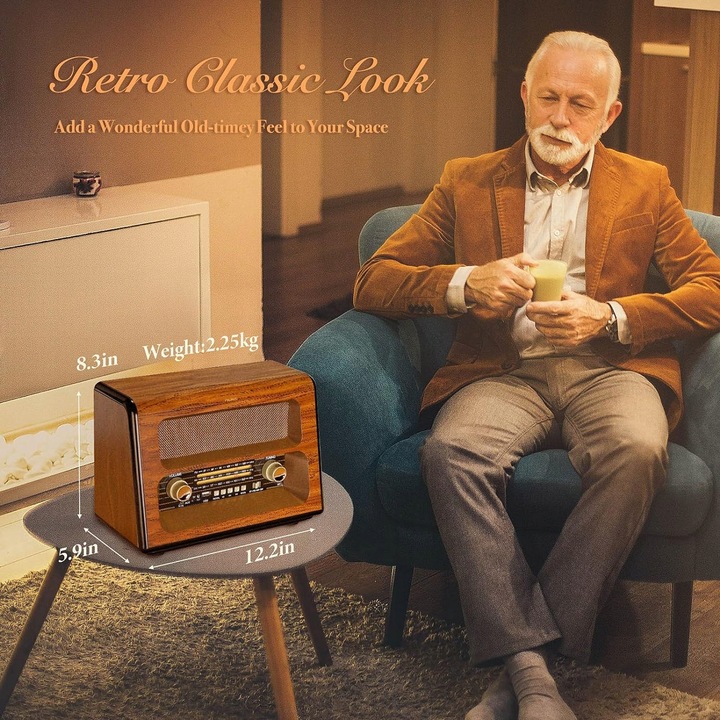 PRUNUS J-199 Retro Radio Bluetooth, AM FM SW Nostalgiczne na baterie