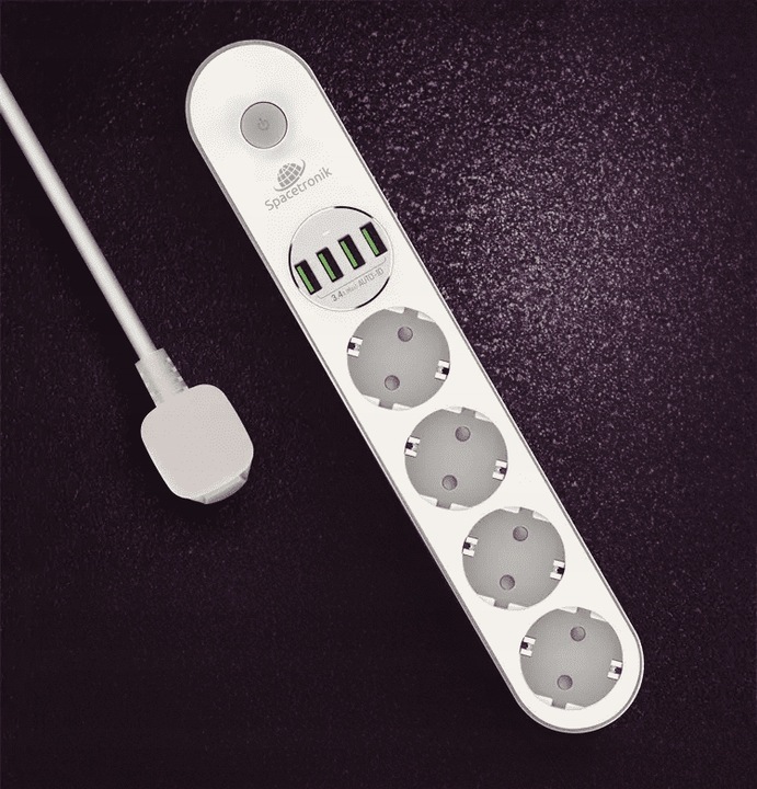 Bezpieczna Listwa Zasilająca Przedłużacz Spacetronik SR-203 4AC 4USB QC 2m