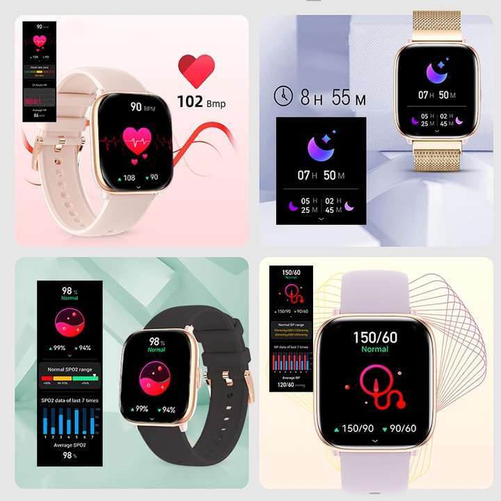 SMARTWATCH ZEGAREK DAMSKI POLSKIE MENU ROZMOWY SPORT AMOLED 4 PASKI