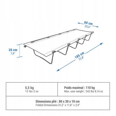 Łóżko polowe Quechua Camp Bed Basic 60 cm - 1os.