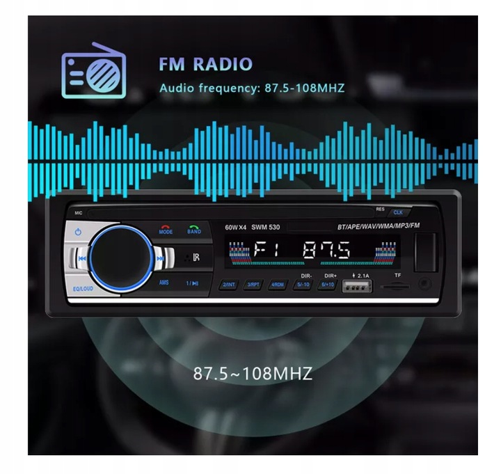 Radio Samochodowe 1DIN BLUETOOTH MIKROFON USB SD