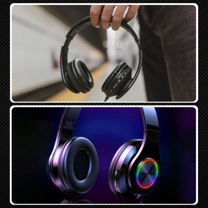 SŁUCHAWKI BEZPRZEWODOWE B39 BLUETOOTH MP3 NAUSZNE MIKROFON RGB DLA DZIECKA