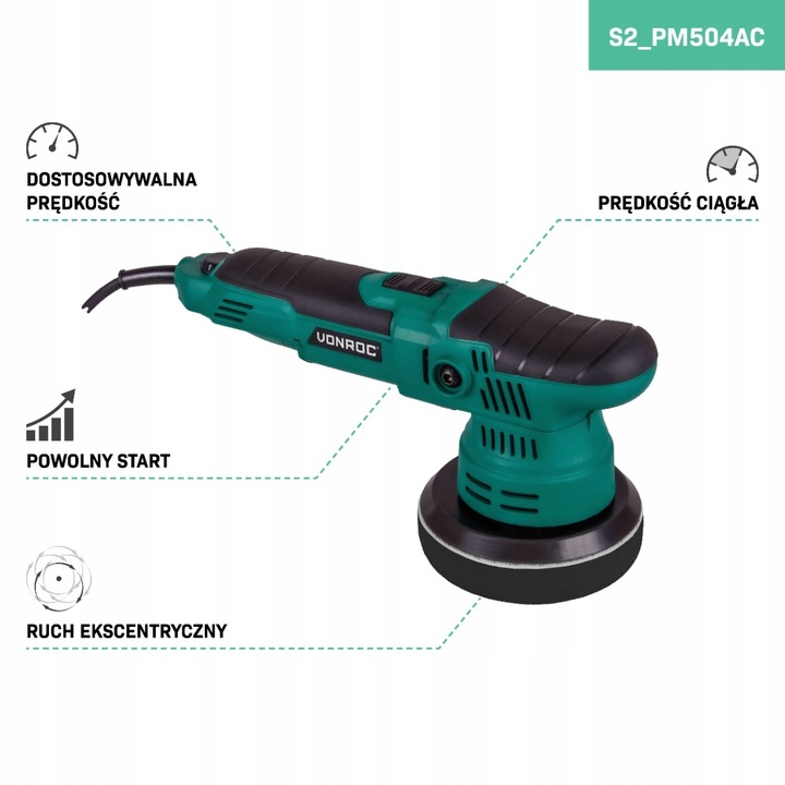 Polerka samochodowa 125 mm - 650W | 7 padów polerskich | VONROC