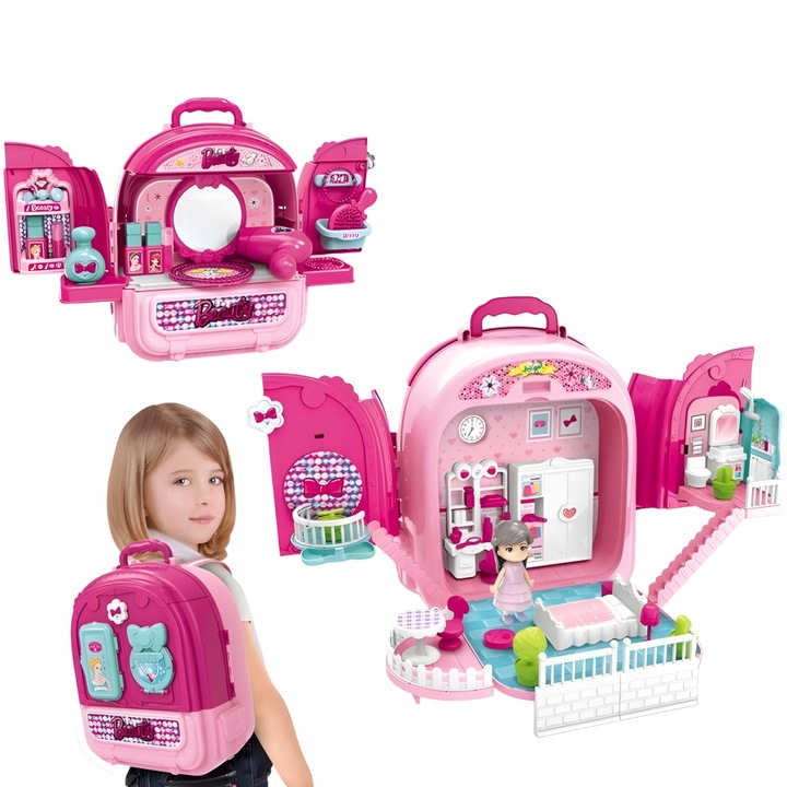 Toaletka w plecaku lalka DOMKU salon dla dzieci 3w1 dla 3 4 5 6 7 latki