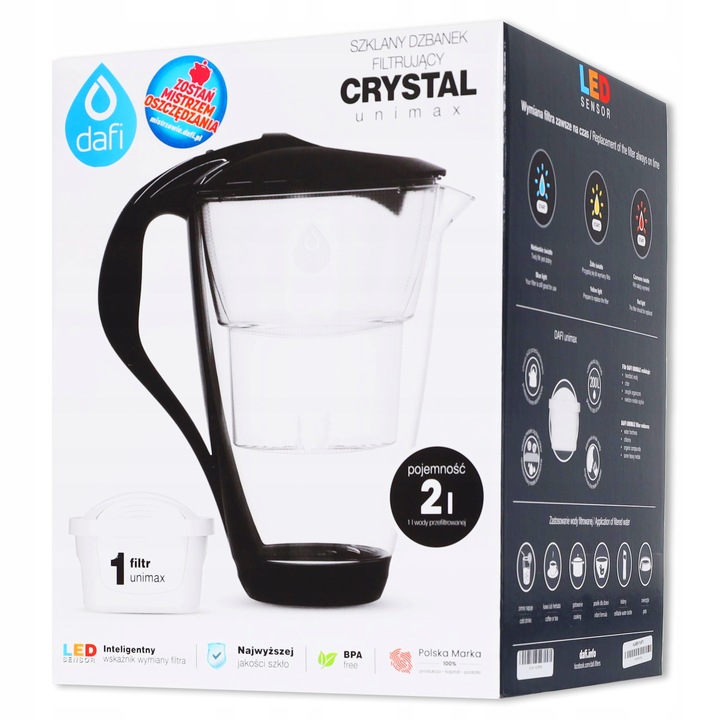 DZBANEK szklany DAFI CRYSTAL unimax LED 2L + 1 WKŁAD
