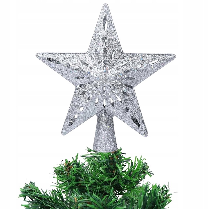 ŚWIECĄCA GWIAZDA OZDOBA NA CHOINKĘ LED Z PROJEKTOREM CZUBEK SREBRNA NA PRĄD