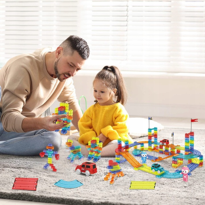 Klocki Magnetyczne Edukacyjny Zestaw 3D Tor Wyścigowy 63 Elementy