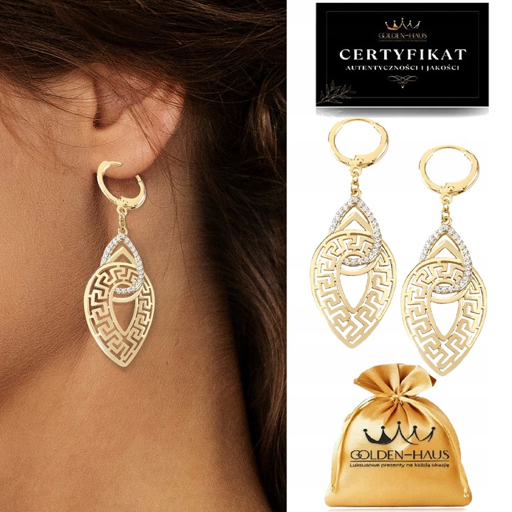 BIŻUTERIA ZE STALI CHIRURGICZNEJ, POZŁACANE KOLCZYKI WISZĄCE Z CYRKONIAMI