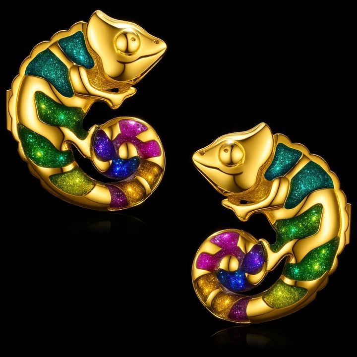 Kolczyki srebrne pozłacane kameleony sztyfty wkrętki srebro próba 925