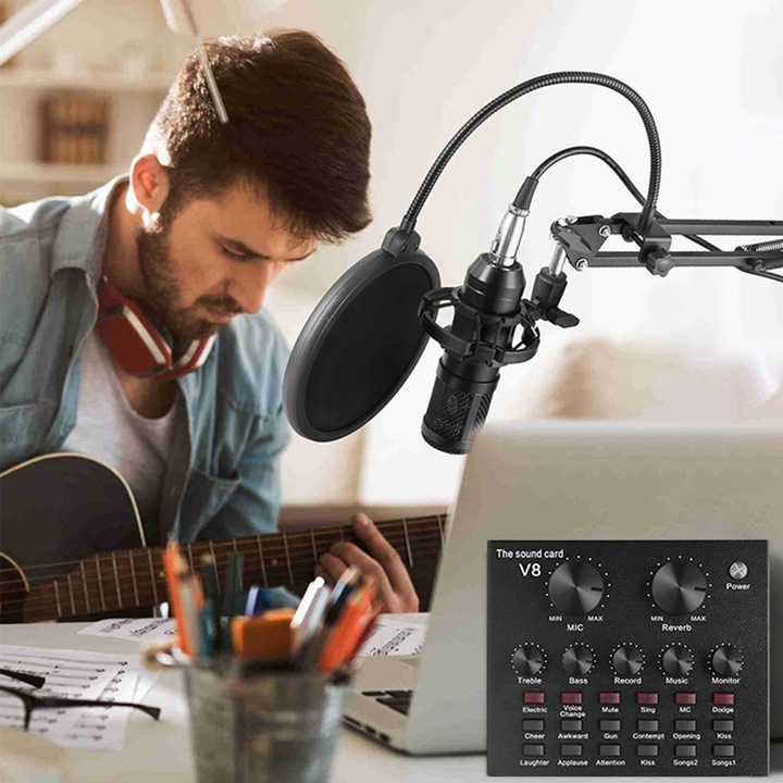 Mikrofon Studyjny Pojemnościowy JACK Gamingowy Statyw Filtr Youtube Zestaw